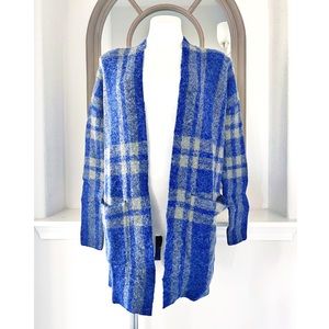 Cyrus Plaid Cardigan in Cobalt Blue & Grey Size S, New w/Tag Retail $158